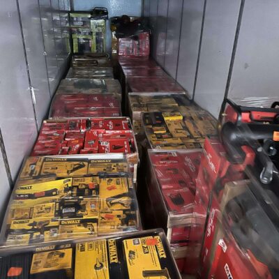 Bulk tools delivery featuring popular brands like Milwaukee and DeWalt